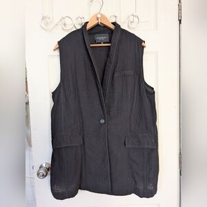 Lafayette 148 New York Black Sleeveless Jacket Cotton XL